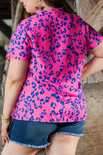 Women Leopard Print Plus Size V Neck Blouse