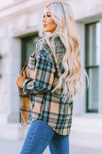 Women Plaid Block Buttoned Shirt with Pockets