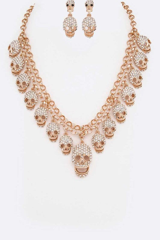 Crystal Skull Charms Statement Necklace Set