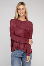 ZENANA Washed Ribbed Dolman Sleeve Round Neck Top