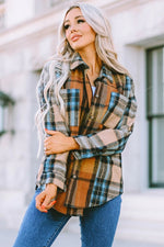 Women Plaid Block Buttoned Shirt with Pockets