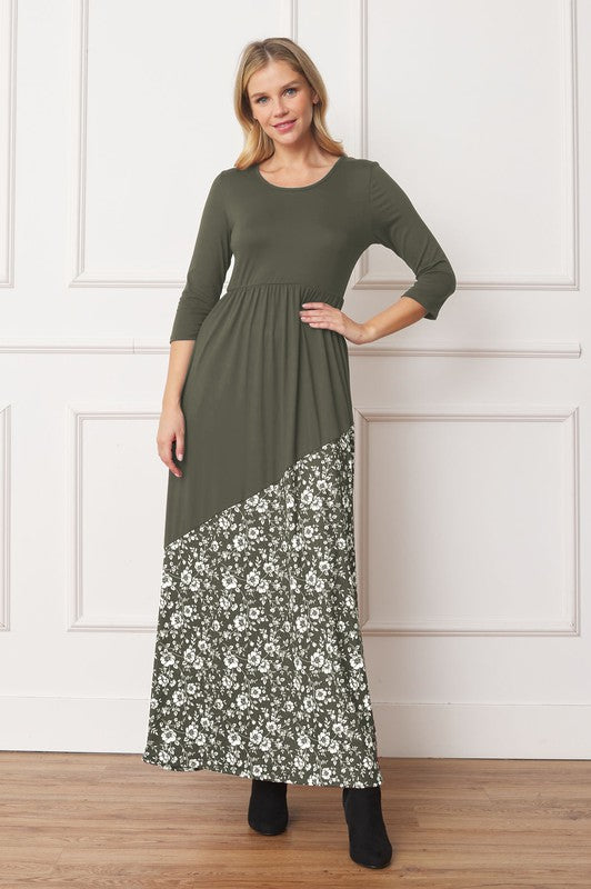 Asymmetrical Leopard Accent Maxi Dress