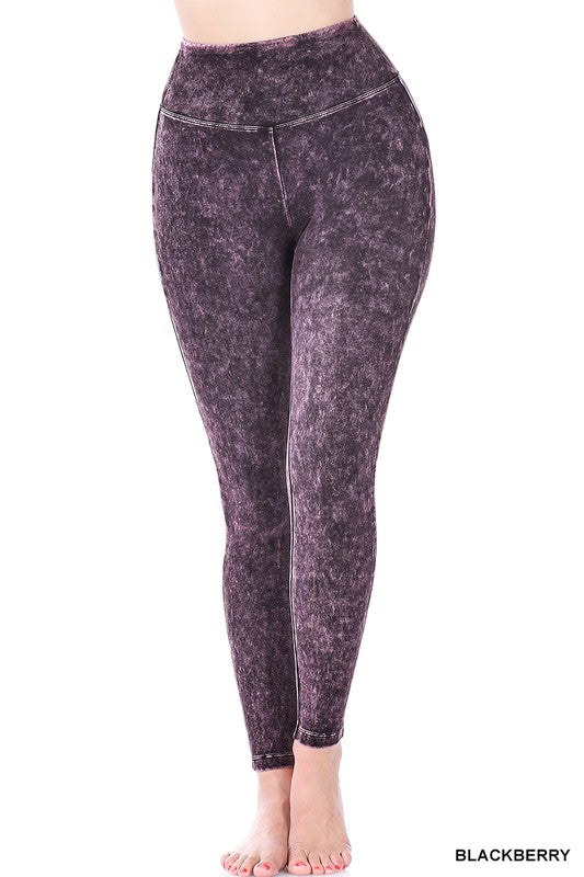 Mineral Washed Wide Waistband Yoga Leggings