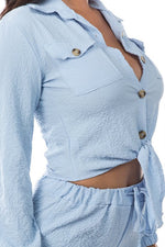 Women's Hot Baby Blue Crop Tops and Shorts Set