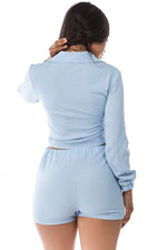 Women's Hot Baby Blue Crop Tops and Shorts Set