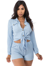 Women's Hot Baby Blue Crop Tops and Shorts Set