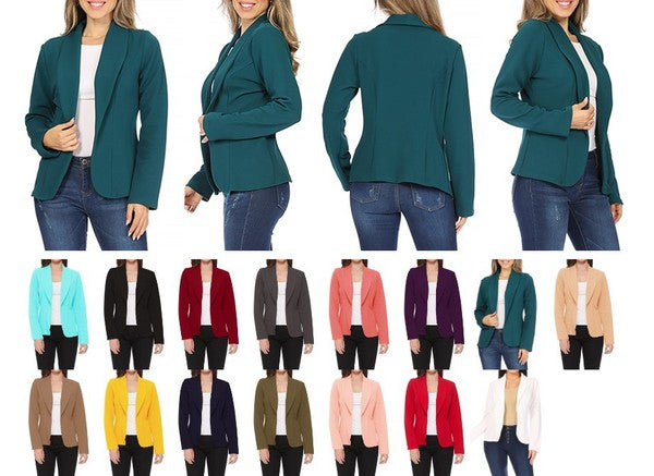 Women's Open Front Long Sleeves Casual Fitted Style Blazer