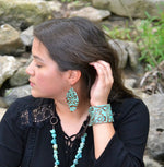 Leather Oval Earrings Cowboy Turquoise