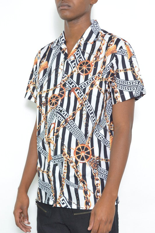 Mens Gold Status Print Button Down Shirt