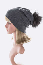 Oversize Raccoon Fur Pom Cotton Slouchy Beanie