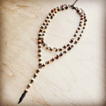 Double Lariat Natural Agate Necklace w/Feather