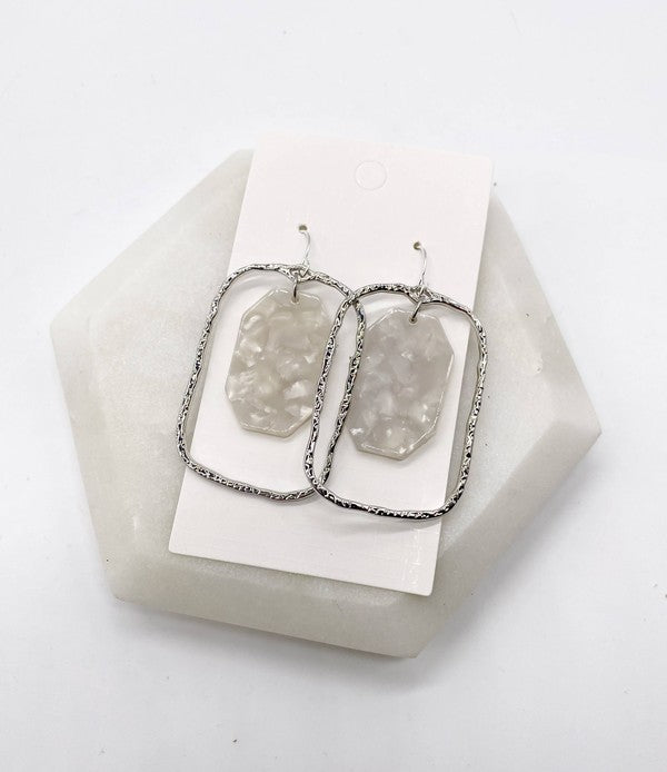 Ivory and Silver Acrylic Chandelier Earrings