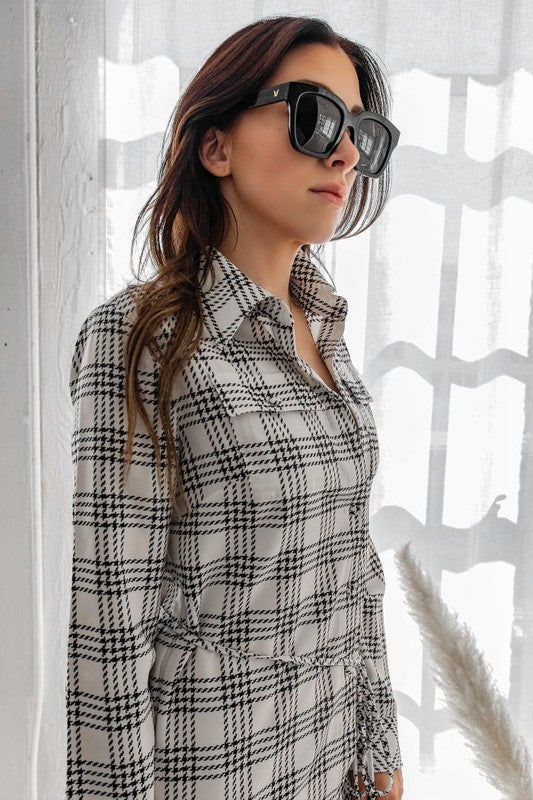 Rodeo Plaid Print Button Shirt Midi Dress