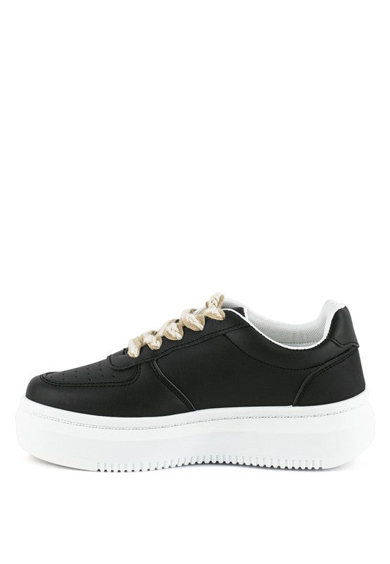 Monigue Faux Leather Cross Stitch Detail Sneakers