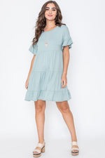 Solid Ruffle Triple Tiered Mini Dress