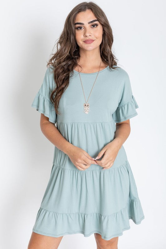 Solid Ruffle Triple Tiered Mini Dress