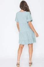 Solid Ruffle Triple Tiered Mini Dress