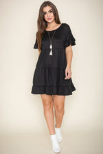 Solid Ruffle Triple Tiered Mini Dress