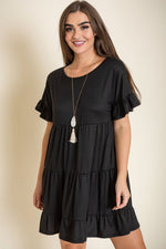 Solid Ruffle Triple Tiered Mini Dress