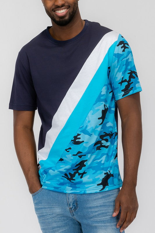 SHORT SLEEVE CAMO COLOR BLOCK TSHIRT