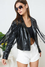 Women's Faux Leather Moto Fringe Jacket