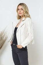 Women's Faux Leather Moto Fringe Jacket