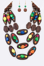 Mix Wooden Beads Layer Necklace Set