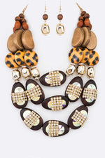 Mix Media Leopard Gold Tone Necklace Set