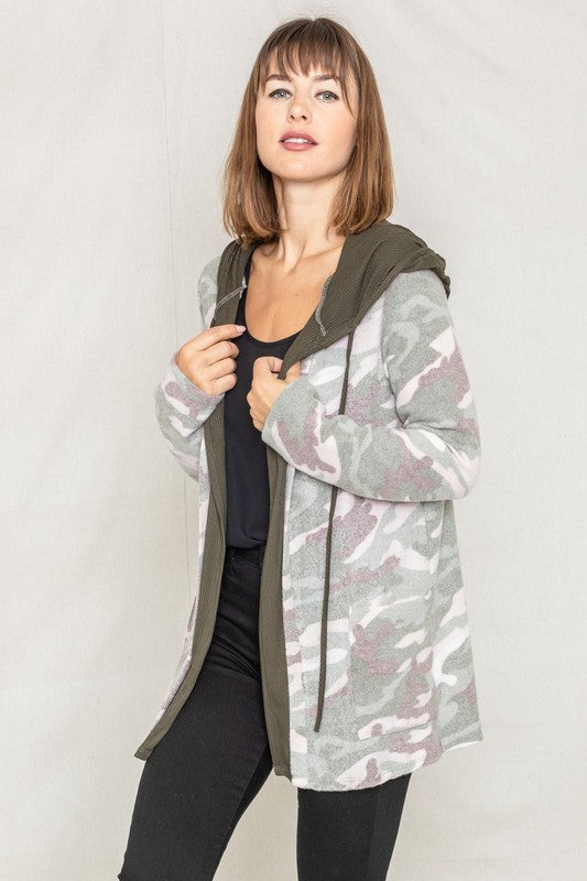 Camo Cardigan with Hoodie