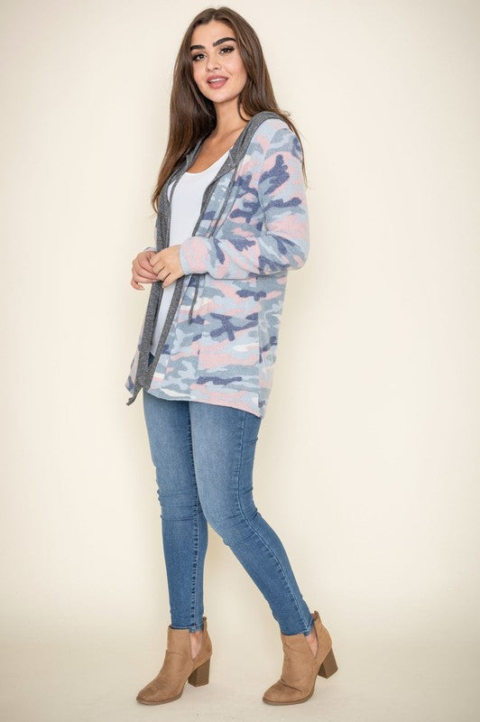 Camo Cardigan with Hoodie