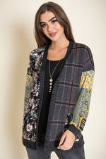 Mix Fabric Open Cardigan