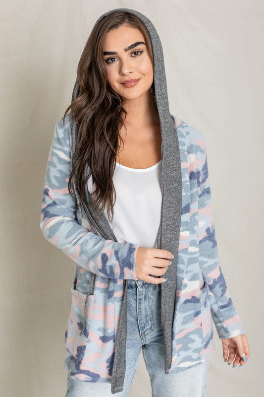 Camo Cardigan with Hoodie