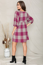 Checker Balloon Sleeve Midi Dress