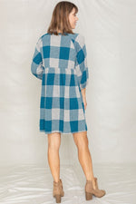 Checker Balloon Sleeve Midi Dress