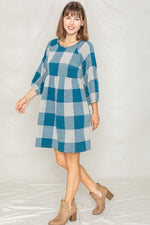 Checker Balloon Sleeve Midi Dress