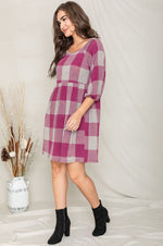 Checker Balloon Sleeve Midi Dress