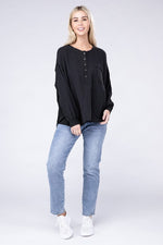 Double Gauze Oversized Henley Women's Blouse