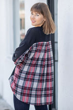 Plaid Back Waffle KnitCardigan