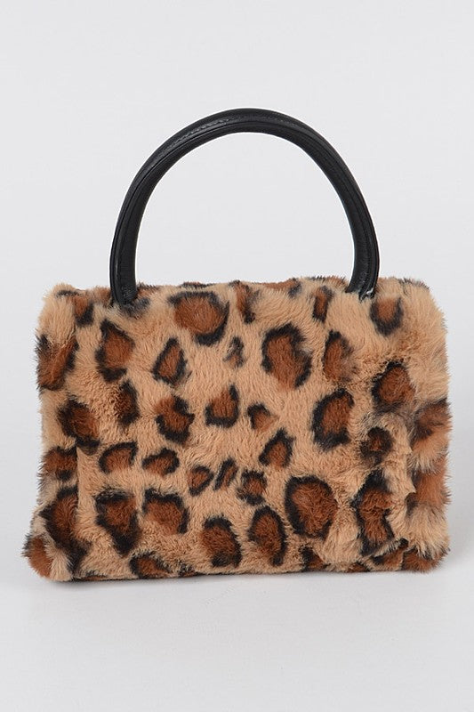 Leopard Print Top Handle Crossbody Bag