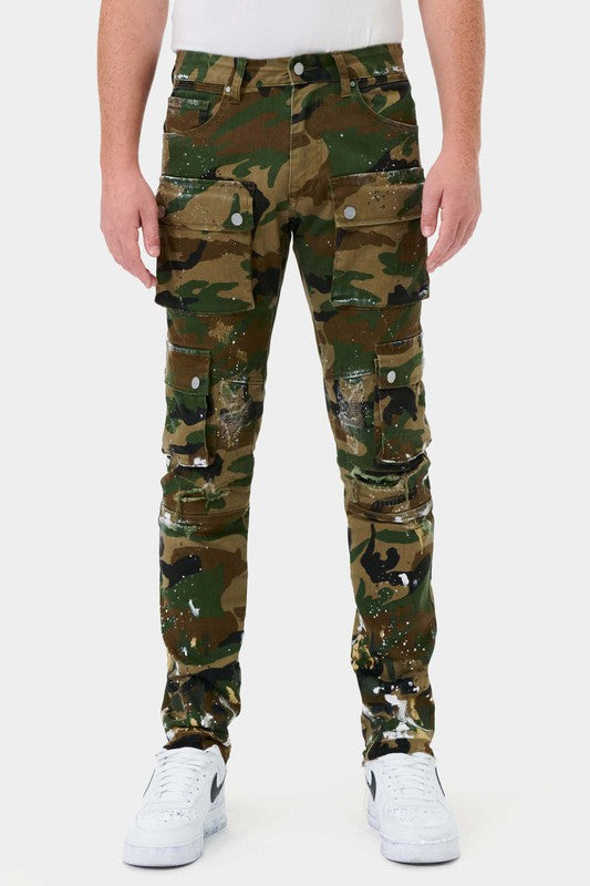 First Row Camo Multi Cargo Slim Straight Pants