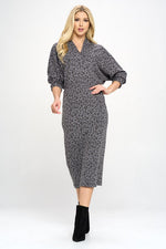 Leopard Print Knit Dolman Sleeve Midi Dress