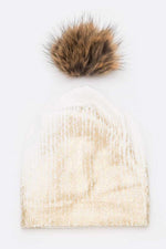 Metallic Cashmere Fur Pom Beanie