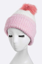 Wool Blend Fur Pom Pop Color Beanie