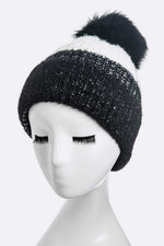 Wool Blend Fur Pom Pop Color Beanie