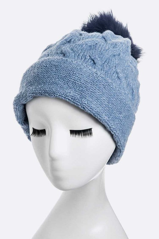 Wool Blend Fur Pom Slouchy Beanie