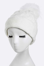 Wool Blend Fur Pom Slouchy Beanie