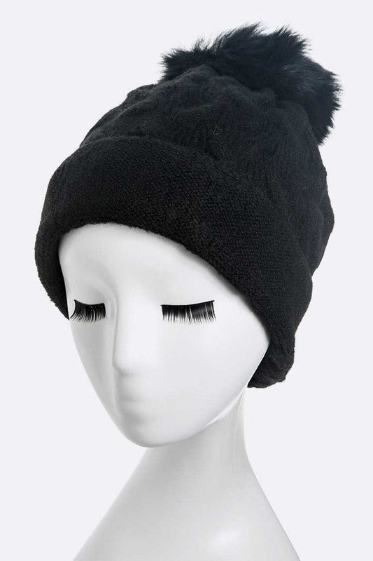 Wool Blend Fur Pom Slouchy Beanie