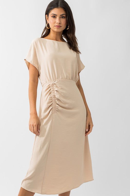 Elastic Shirring Midi Dress