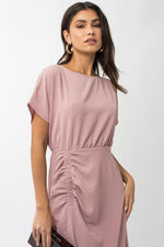 Elastic Shirring Midi Dress