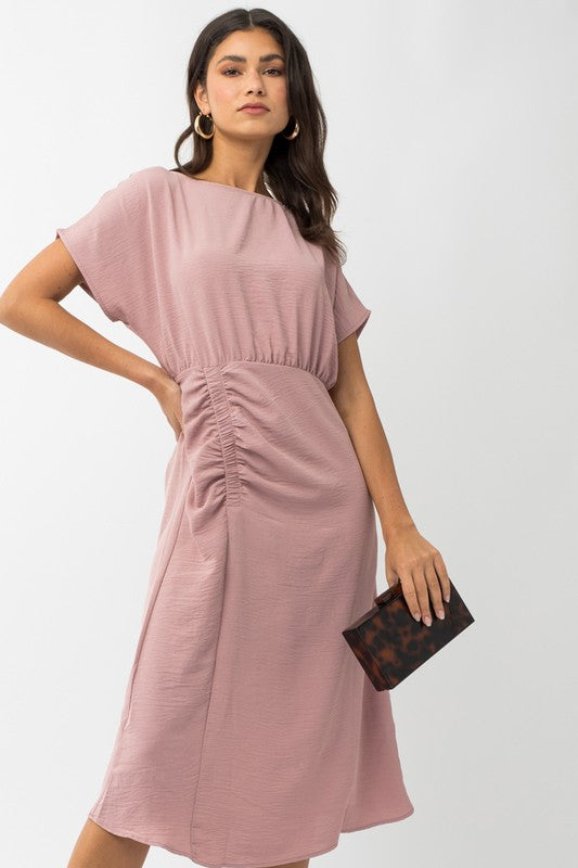 Elastic Shirring Midi Dress